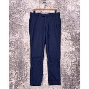 ISAIA Napoli Pants 32 x 29 Mens Blue Wool Plaid Slim Fit Dress Trouser